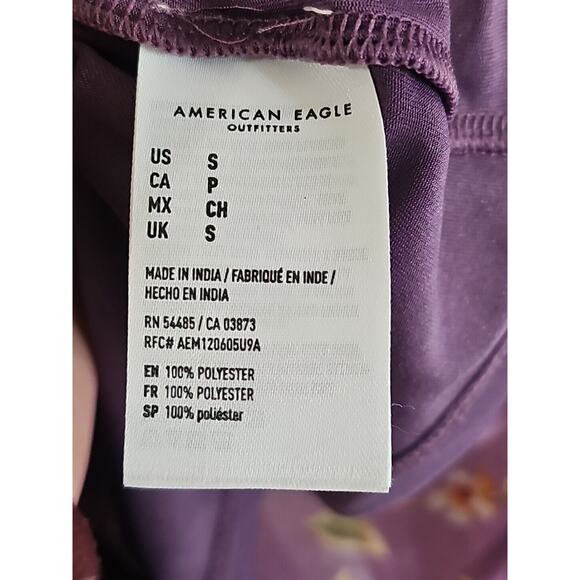 American Eagle Blouse Women's Small Purple Floral Cold Shoulder Stretch Y2K - Picture 4 of 8